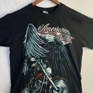 EAGLE AMERICAN Size Large SPIRIT MOTORCYCLE SKELETON MOON T-SHIRT